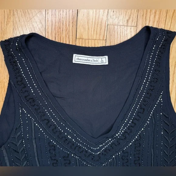 Abercrombie & Fitch Black Sleeveless Beaded Tank Top Women’s size Large - Picture 4 of 6